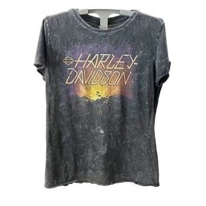 Harley Davidson Womens Tee Shirt Sz L Black Helsinki Finland Retro Grunge Baddie
